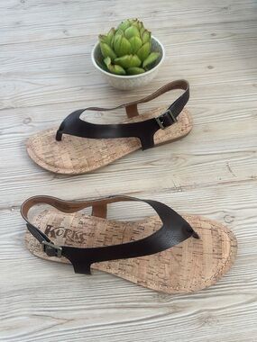 Kork-Ease Women's Dark Brown Leather Cork-Effect Slingback Sandals size 8